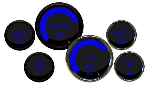 Metric intellitronix digital gauge set w/ chrome bezels in blue leds kph celsius