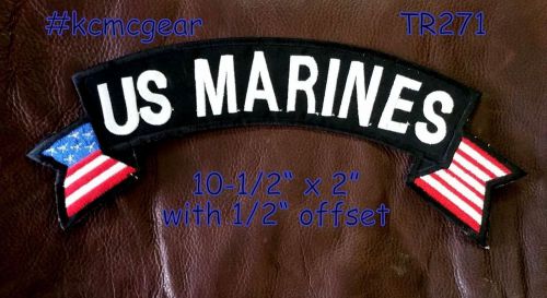 U.s. marines white on black banner iron on top rocker patch for motorcycle biker