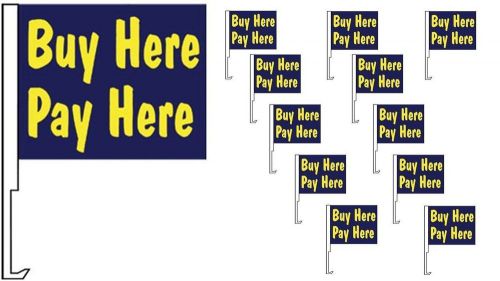 Car dealer supplies 12 car window clip on flags buy here pay here blue &amp; yellow