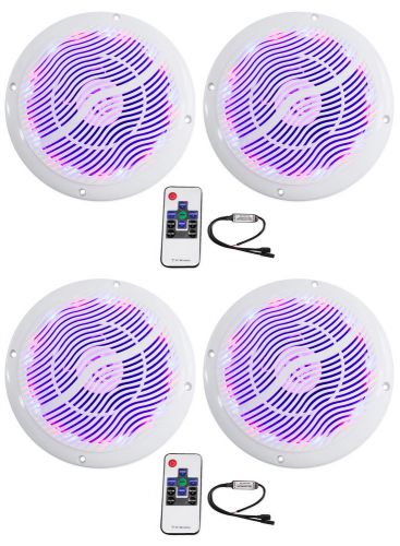 (4) rockville rmc65lw 6.5&#034; 1200w white marine speakers w/multi color led+remote