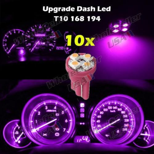 10x pink instrument cluster indicator t10 168 4-smd led dash light bulb