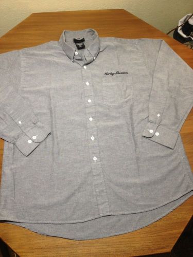 Harley davidson long sleeve oxford gray dress shirt button mens xl embroidered