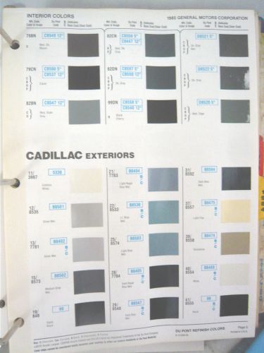 1985 gm cadillac world color dupont refinish paint chips 1985 info