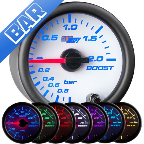 52mm glowshift white 7 color bar turbo boost / vacuum gauge - gs-w701-bar