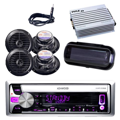 New boat yacht radio iphone ipod input w/4 speakers, 400watt amp, cover, antenna