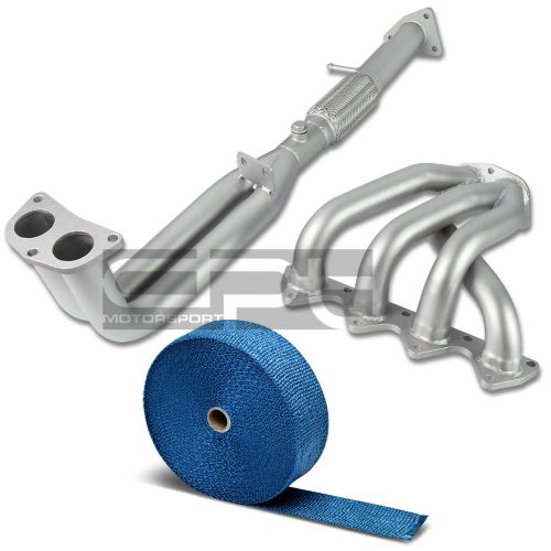 For 92-96 honda prelude h22 dohc stainless ceramic coated header+blue heat wrap