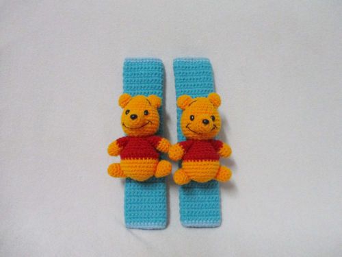 Seat belt cover pooh bear crochet handmade safety shoulder pads accessory car