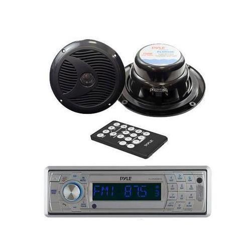 Silver detachable face marine cd sd usb am/fm receiver &amp; bluetooth +2 speakers