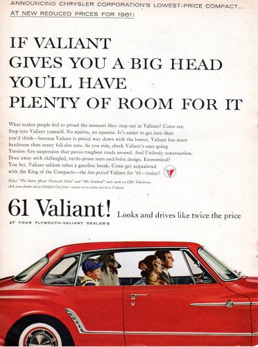 Vintage original 1960 plymouth valiant magazine advertisement- 8&#034; x 11&#034;