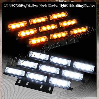 54 white & amber led emergency hazard warning 12v headliner strobe light bars