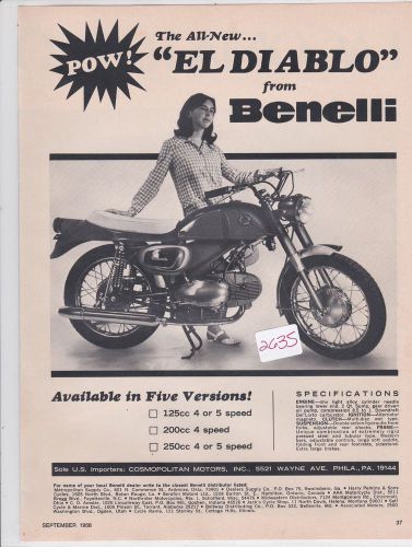 Benelli el diablo 125 200 250    vintage motorcycle advertisement 1968 1969