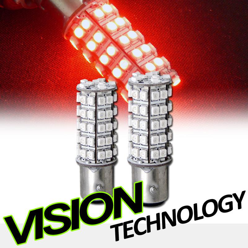 2pc red 1157 bay15d 68x smd led front side marker light bulbs 7225 7528 p21/5w