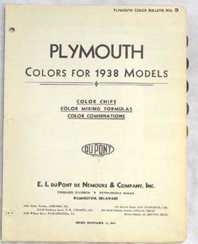 1938 plymouth dupont color paint chip chart all models original