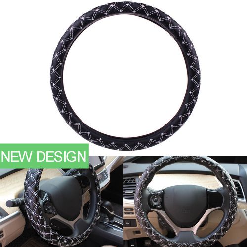 38cm pu leather rubber vehicle auto car steering wheel cover black&amp;white line 1x