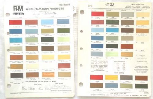 1973 mercury ppg and r-m  color paint chip chart all models original