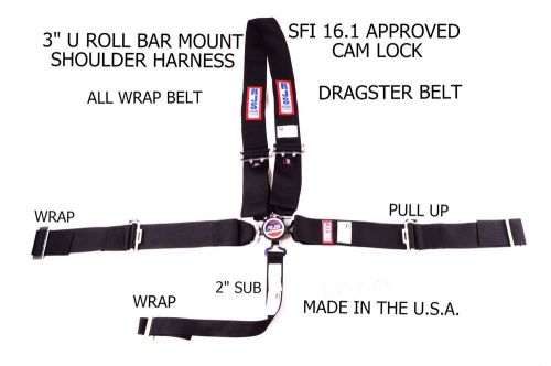 Rjs sfi 16.1 5pt cam lock dragster belt u mount wrap in pull up black 1058301