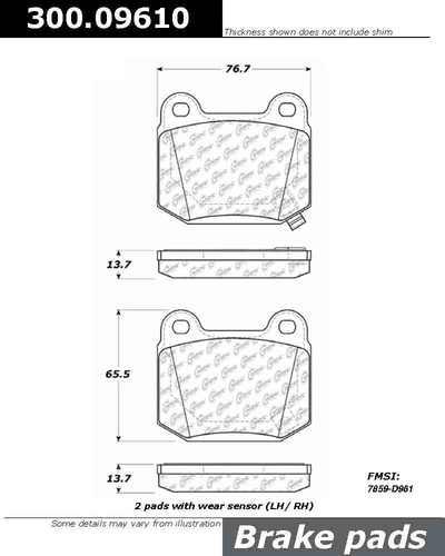 Centric 300.09610 brake pad or shoe, rear-premium semi-met pads w/shims