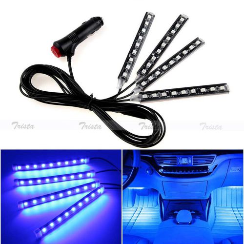 4 x 9 led car auto blue interior light floor decorative atmosphere lamp strip #j