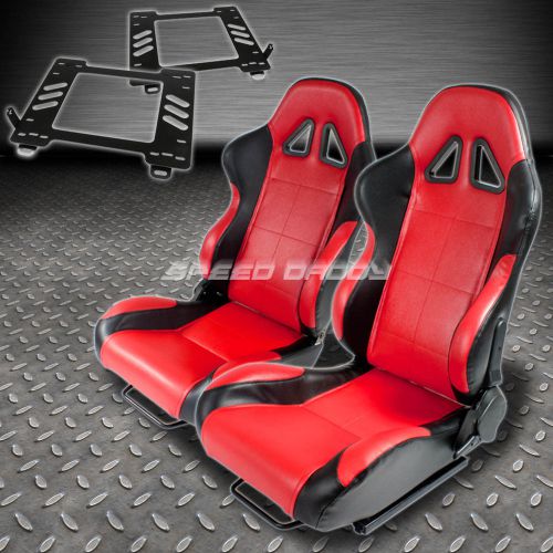 Pair type-5 reclining black red woven racing seat+bracket for 89-97 mx-5 na