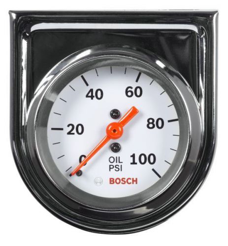 Bosch 2&#034; mechanical oil pressure gauge 0-100 psi white, chrome bezel new fst8206
