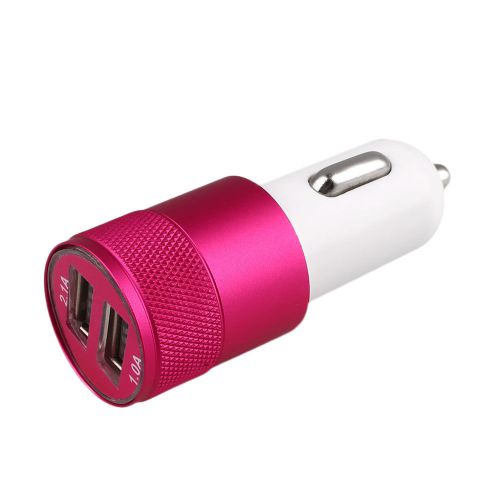 Dual usb port car cigarette lighter socket charger metal adapter plug 2.1a red