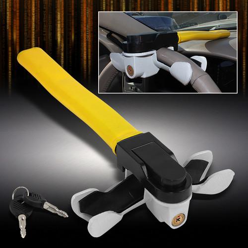 Security anti theft top mount black/yellow strong steel steering wheel lock kit