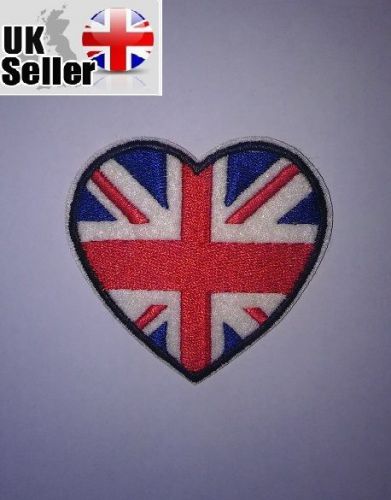 Union jack heart iron-on/sew-on embroidered patch motorcycle biker