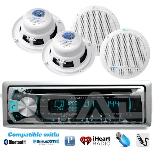 4 white lanzar marine 5.25&#034; speakers, kenwood bluetooth usb for ipod cd receiver