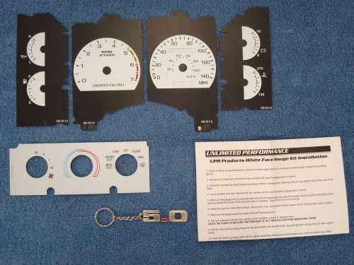 1990 1991 1992 1993 ford mustang gt white face gauge and a/c overlay kit140mph