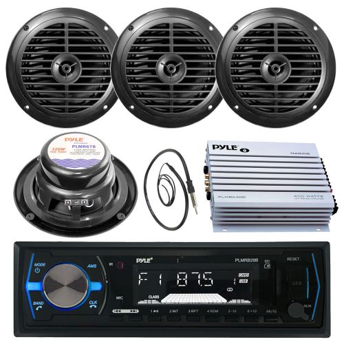 Plmrb29b black usb aux radio, marine 6.5&#034; speakers, antenna, pyle 400w amplifier