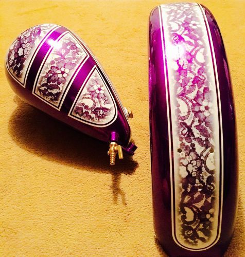 Custom alien wasp peanut gas tank 6&#034; rear fender tins custom purlpe paint set