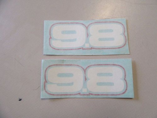 Mercury 9.8 decal pair (2) 3 3/8&#034; x 1 1/4&#034; white / red marine boat