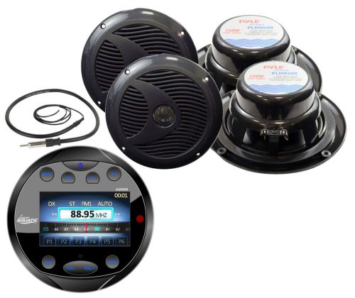 Lanzar gauge style bluetooth amfm marine radio,antenna,6.5&#034;black marine speakers