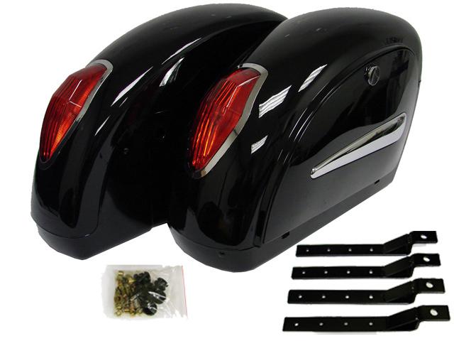 Black hard saddlebags for yamaha royal road star warrior v-max v-star xv xvs 