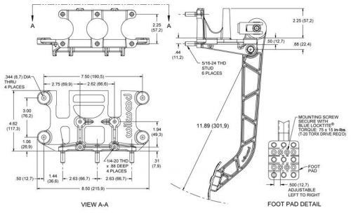 Wilwood brake &amp; clutch swing mount pedals 6.25 to 1 ratio,adjustable reverse mt_