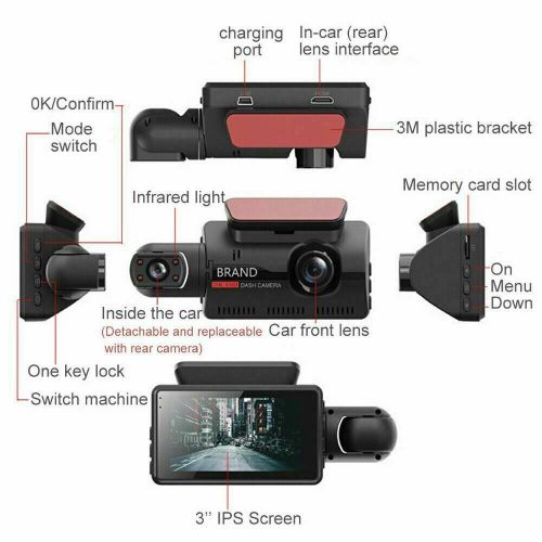 Dual lens car dvr dash cam video recorder g-sensor front and inside camera