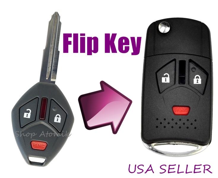  3 button mitsubishi flip key replacement housing shell case blank uncut usa