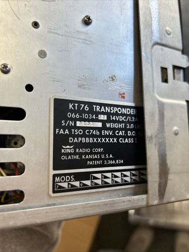 Used bendix/king kt 76 mode c transponder with tray