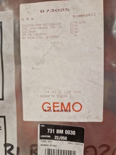 Handbrake cable rear left or right gemo hand brake parking quality bmw...