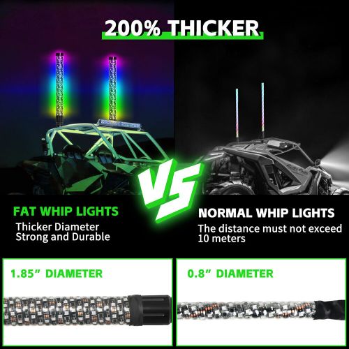 2x 1ft spiral led fat whip lights antenna rgb chasing for can-am x3 rzr utv atv