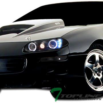 Blk drl led dual halo rims projector head lights lamps 98-02 chevy camaro z28 ss