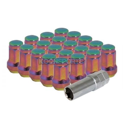 M12 x 1.25mm 20pcs extended wheel rim pthch short acorn lug nuts+key neo chrome