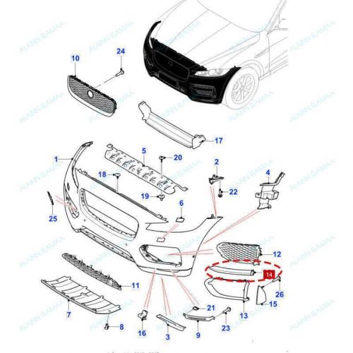 2pc silver front bumper side grille cover trim q for 17-19 jaguar f-pace fpace