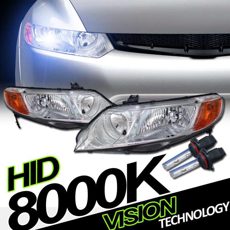 Low beam 8000k hid 06-11 civic 4d/4dr/sedan chrome crystal headlights headlamps