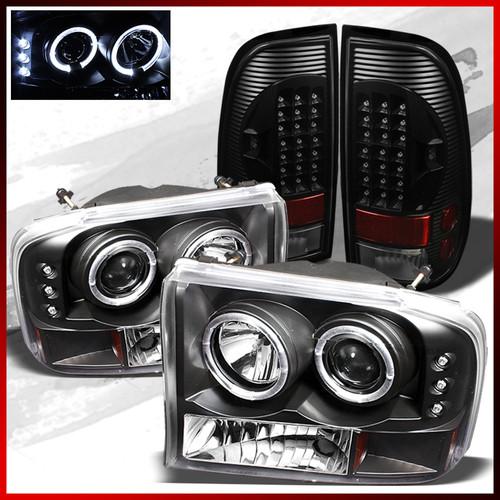 99-04 f250/f350 00-04 excursion led projector headlights+led black tail lights