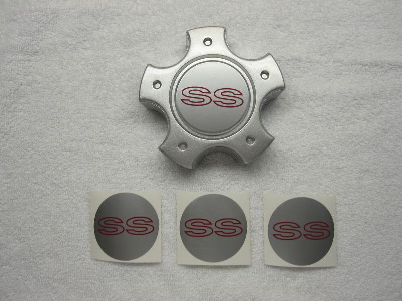 1996-2002 camaro ss 10 spoke center cap decals - silver w/red letters