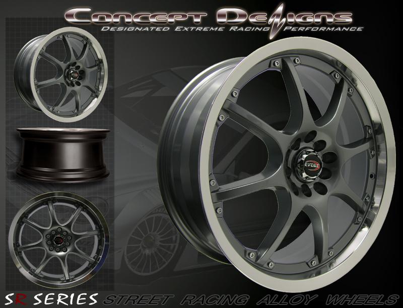 18" evoke c8 wheels rims 10h/5 lug gunmetal 5x114.3/115