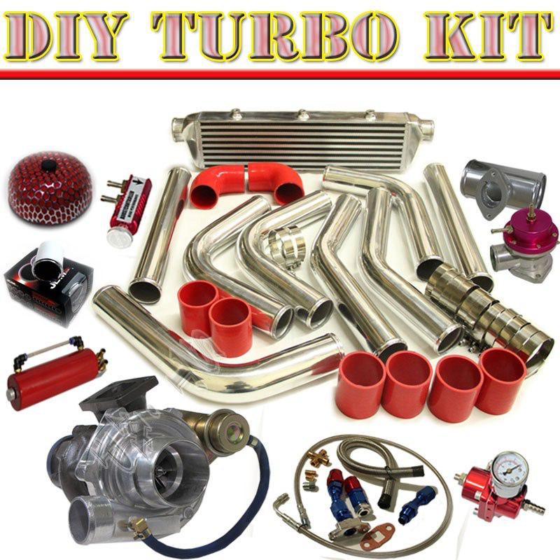 T3/t4 t04e v-band turbo+27" intercooler+2.5" piping kit+bov type-s+gauge ch/red