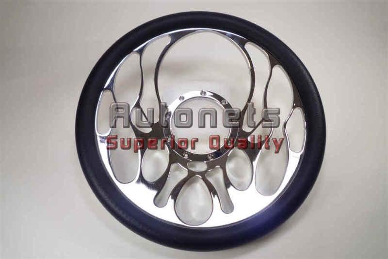 Gm chevy chrome aluminum black leather steering wheel flame fire