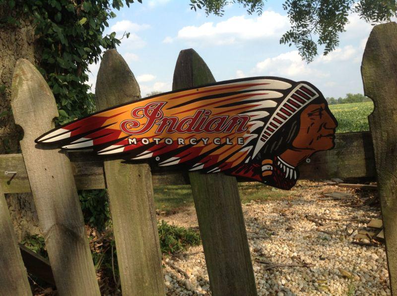 Huge 24x9" indian head motorcycle metal sign harley davidson gas oil pump statio